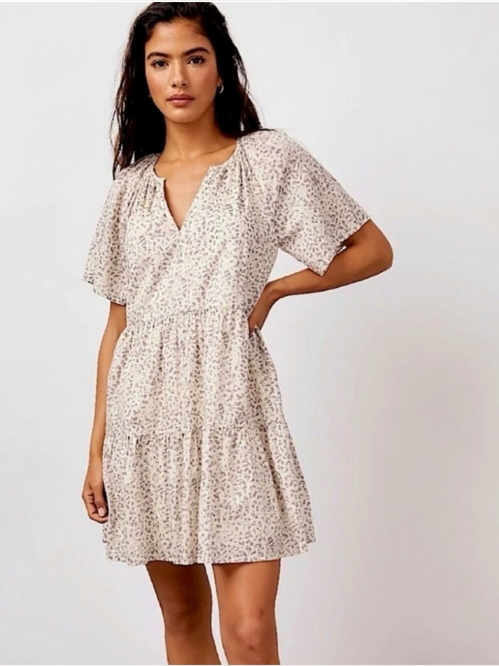 NWT Rails Clarissa Watercolor Cheetah Cotton Tiered Babydoll Mini Dress Large